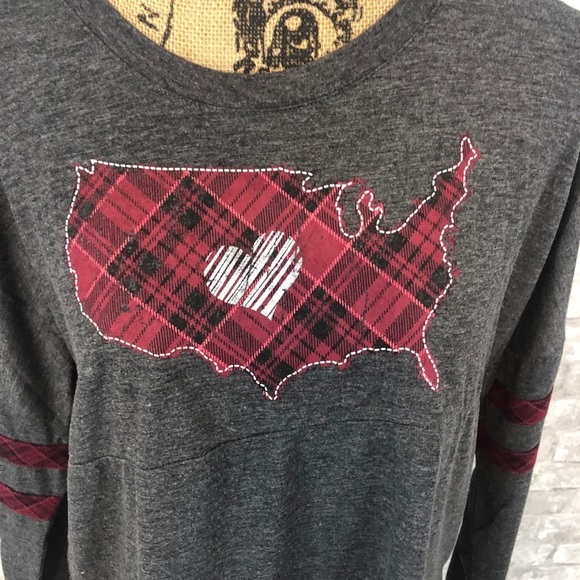Maurices Plaid USA Heart Raglan Long Sleeve Tee - Picture 3 of 6